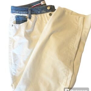 NWT Please Made in Italy White Jean With Blue Jean Trim Belt Loops Small
